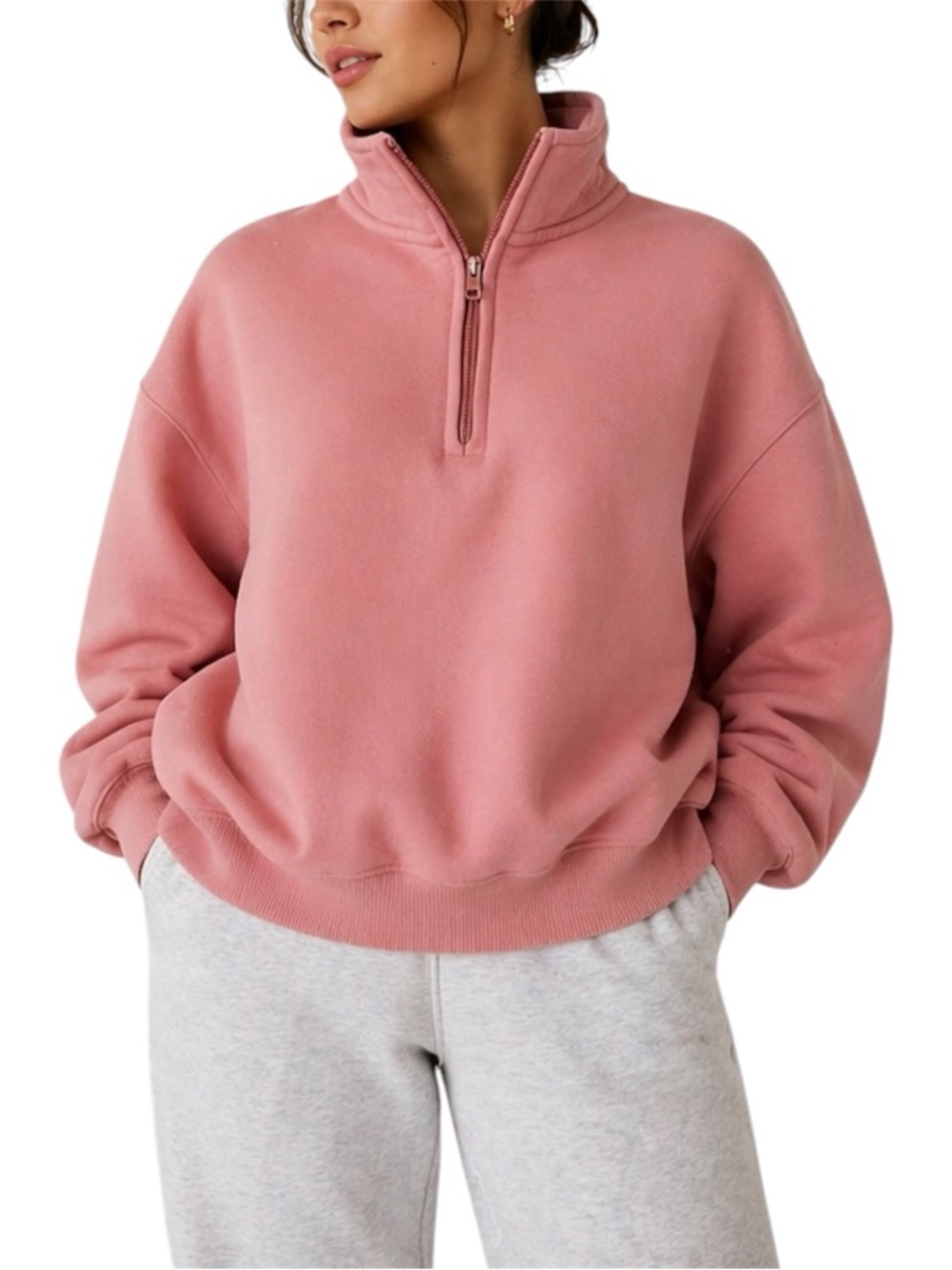 Aritzia TNA Sweatfleece Cozy Fleece Pink Mega Fit 1/2 Zip Womens Size 1